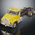 Yellow Truck Chassis With Cab And Multiple Wheels On Black Background 3d model
