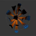 Artistic 3D Rendered Plant With Blue Orange Leaves And Glowing Blue Spots