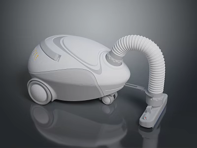 Sleek White Vacuum Cleaner With Flexible Hose Cleaning Nozzle And Movable Wheels 3d model