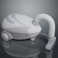 Sleek White Vacuum Cleaner With Flexible Hose Cleaning Nozzle And Movable Wheels