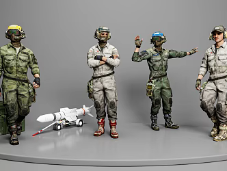 Pilot Technician Engineer Carrier Technician Characters 3d model