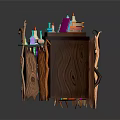Enchanting Fantasy Bookshelf With Colorful Books Bottles And Unique Wooden Decorative Structure