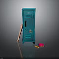 Blue Locker With Number 20 Baseball Bat And Small Pink Accessories Colored Pencils