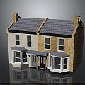 Traditional Semi Detached House With Grey Tiled Roof Two Chimneys White Windows And Dark Door