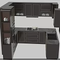 Modern Dark Kitchen Cabinets With Stone Countertop Island Drawers And Open Shelves
