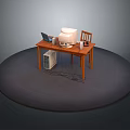 Wooden Home Office Furniture Desk With Chair Laptop And Monitor Setup