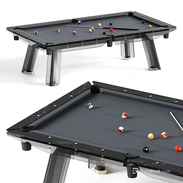Modern Billiard Table With Gray Felt Surface Clear Acrylic Legs And Colored Balls 3d model 