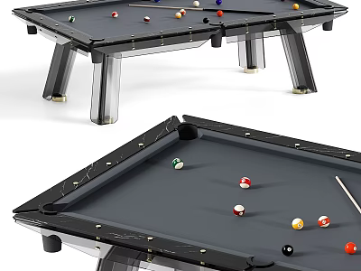 Modern Billiard Table With Gray Felt Surface Clear Acrylic Legs And Colored Balls 3d model