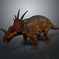 Realistic 3D Horned Dinosaur Model With Spiked Frill Nasal Horn and Brown Yellow Skin