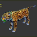 Realistic 3D Leopard Model With Orange Black Spots In Standing Pose On Reflective Ground 3d model