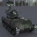 Military Camouflage Tank With Radar Antenna And Weapons System On Tracks