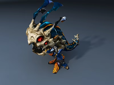 Smart Machine With Skeletal Structure Blue Orange Accents Red Eyes And Mechanical Creature Design 3d model