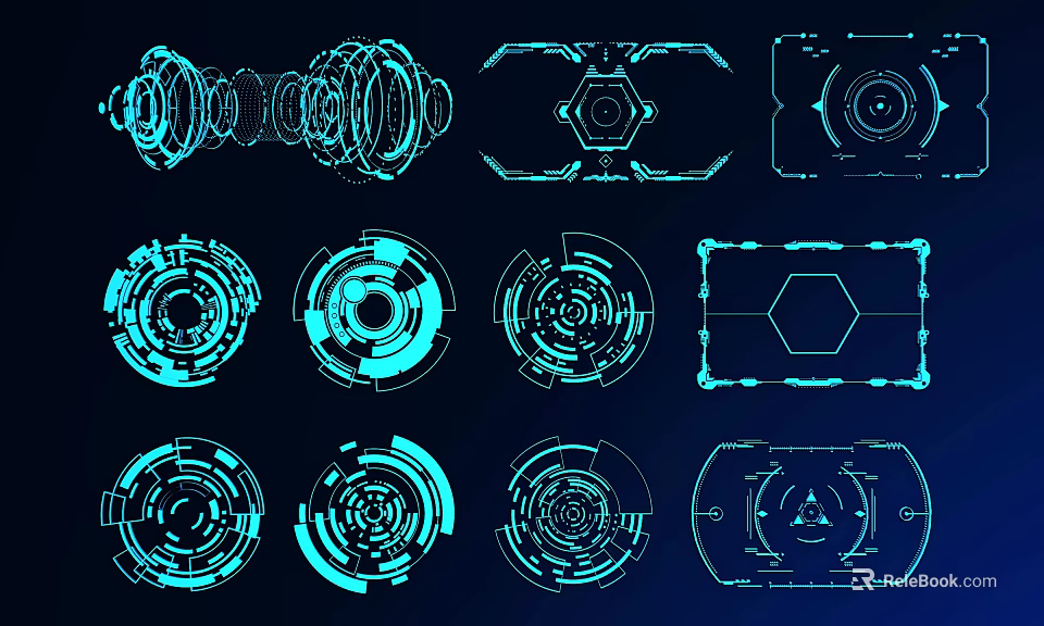 Futuristic Tech Gadgets Featuring Blue Lines Geometric Circular Hexagonal Shapes Design 3d model 
