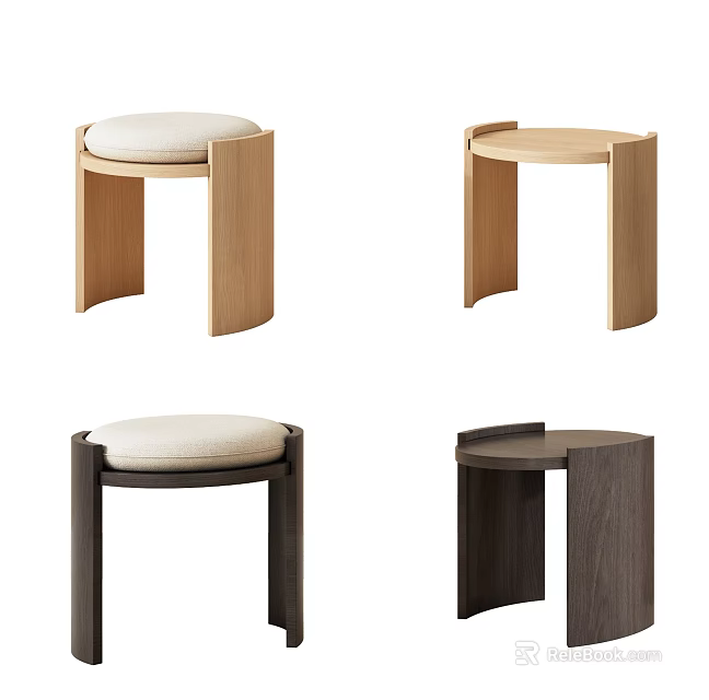 Stylish Wooden Shoe Bench With Cream Cushioned Seat And Light Dark Wood Designs 3d model 