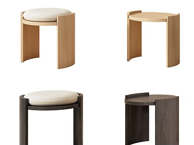 Stylish Wooden Shoe Bench With Cream Cushioned Seat And Light Dark Wood Designs 3d model