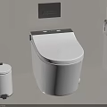 Modern Bathroom Interior With Smart Toilet Trash Bin And Toilet Paper Holder