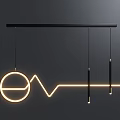 Modern Geometric Chandelier With Black Horizontal Bar Yellow Glowing Lines And Hanging Black Rods