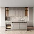 Modern Kitchen Gray Cabinets With Marble Countertop Wine Rack And Island