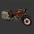 Red Vintage Motorcycle With Leather Seat And Side Storage Bag Classic Design