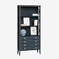Modern Dark Shelf Cabinet With Metal Frame Multiple Shelves Drawers Picture Frames Vase And Books