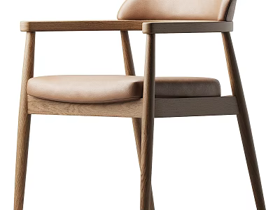 Modern Minimalist Dining Chair With Wooden Frame Leather Seat And Armrest Design 3d model