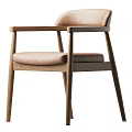 Modern Minimalist Dining Chair With Wooden Frame Leather Seat And Armrest Design