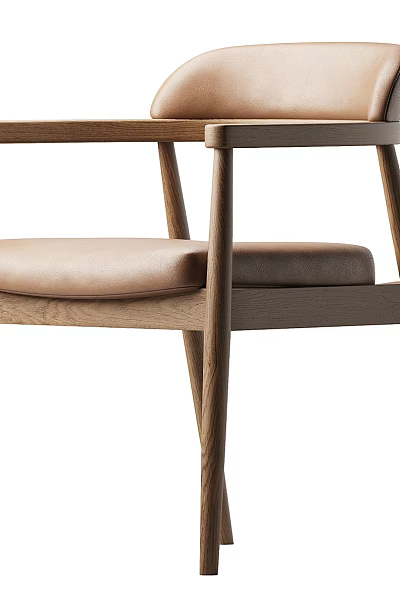 Modern Minimalist Dining Chair With Wooden Frame Leather Seat And Armrest Design 3d model