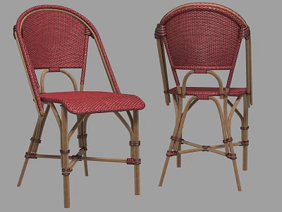 Red Woven Rattan Leisure Chair With Metal Frame And Crossed Legs Design 3d model