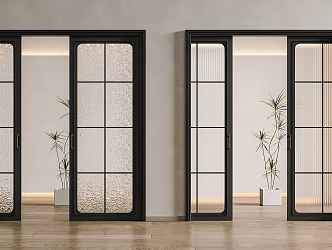 French Middle sliding door glass door frosted glass sliding door carved glass sliding door pocket door ghost door 3d model