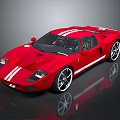 Red Sports Car With White Stripes Glossy Finish Sleek Aerodynamic Design And Alloy Wheels