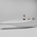 Modern White Streamlined Reception Desk With People Using Phone And Laptop 3d model