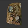 Weathered Blue Truck Model Scene With Satellite Dish Wooden Planks Ropes And Moss
