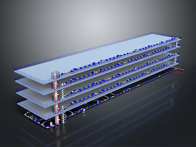 Multi Level Modern Parking Structure With Multiple Floors And Parked Cars 3d model