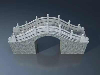 Classical Stone Arch Bridge With Gray Masonry And White Railings 3d model