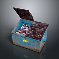 Blue Storage Box With Open Lid Worn Surface And Inside Items