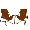 Pair of Modern Brown Leather Lounge Chairs With Metal Frame Design