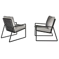 Pair of Modern Armchairs With Sleek Black Metal Frame And Beige Fabric