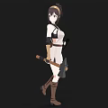Anime Style Woman In White Dress With Brown Boots Headband And Belt Holding Axe