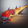 3D Fantasy Creature Model With Red Yellow Spikes And Sharp Teeth