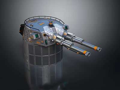 Twin Barrel Military Weapon With Metallic Turret Structure And Armored Design 3d model