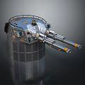 Twin Barrel Military Weapon With Metallic Turret Structure And Armored Design