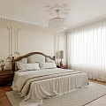 Elegant Bedroom Interior With King Size Bed Crystal Chandelier Bedside Tables And Curtains