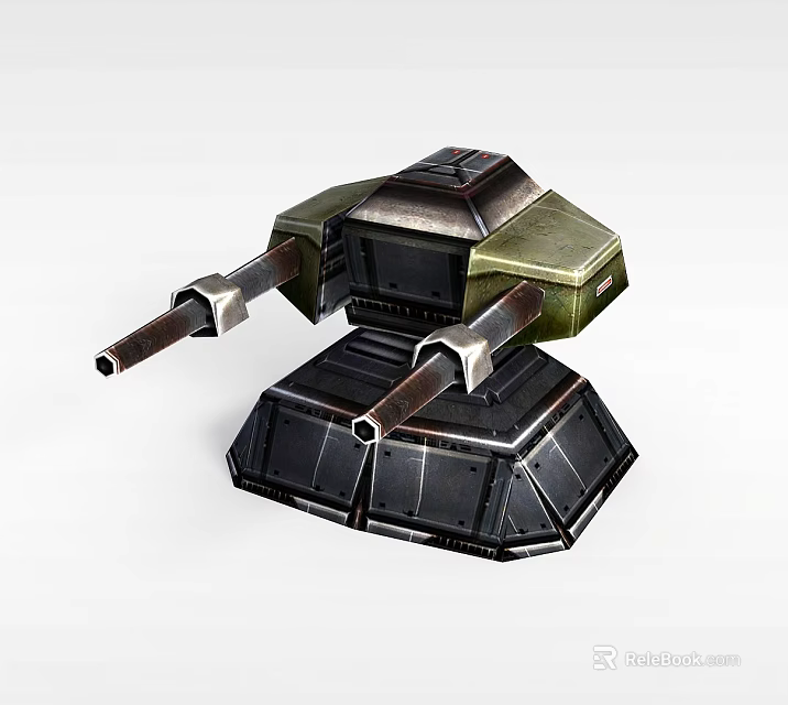 Armored Military Defense Tower With Dual Barrels And Reinforced Metallic Structure 3d model 