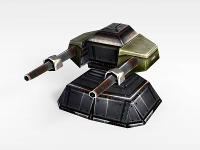 Armored Military Defense Tower With Dual Barrels And Reinforced Metallic Structure 3d model
