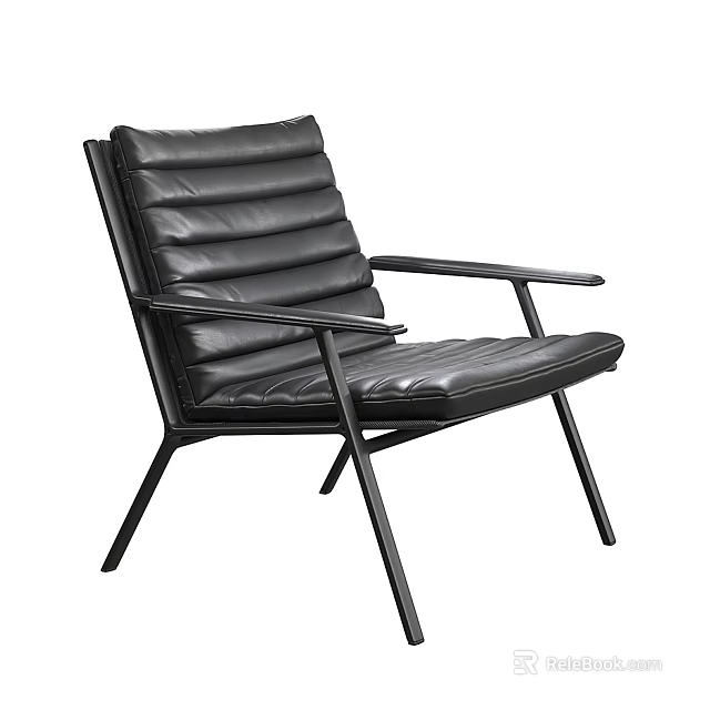 Modern Black Leather Accent Chair with Sleek Metal Frame and Padded Seat 3d model 