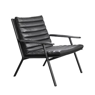 Modern Black Leather Accent Chair with Sleek Metal Frame and Padded Seat 3d model