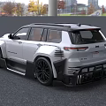 White Modified SUV With Black Rims Orange Seats Black Roof And Front Grille Design