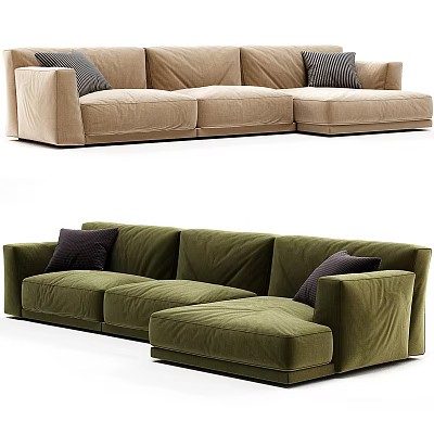 Comfortable Beige And Green Fabric Sectional Sofa With L Shaped Design And Decorative Pillows 3d model
