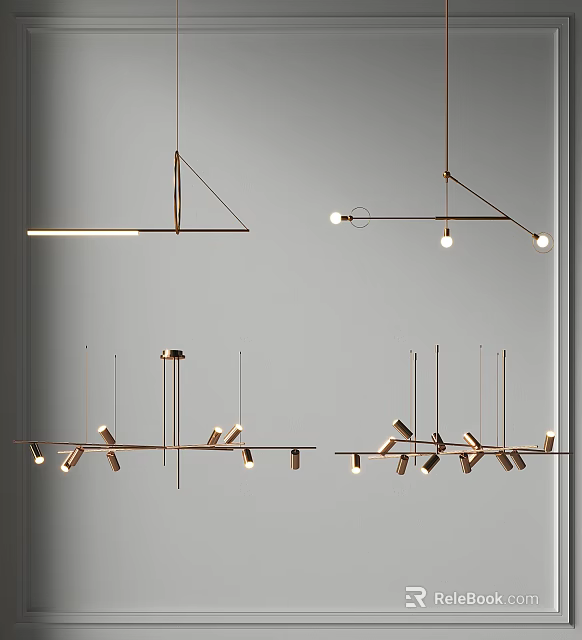 Modern Geometric Pendant Lights With Metallic Frame And LED Bulbs For Contemporary Interiors 3d model 