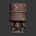 Handcrafted Brown Vase With Carved Geometric Patterns And Footed Base For Flowers 3d model